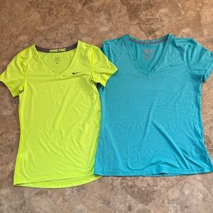 Nike Pro Lime Green and Aqua V-Neck T-Shirts
